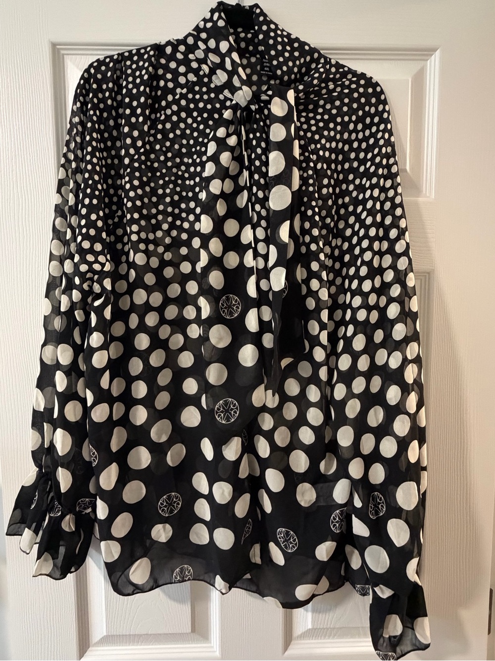 SHEIN Black and White Polka Dot Tie-Neck Blouse